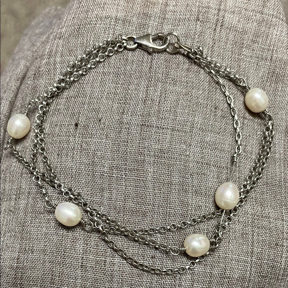 Genuine pearl steeling Silver Bracelet